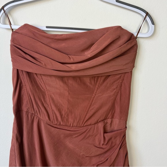 Bardot Jamila Corset Ruched Dress Chestnut Rust Orange - Picture 3 of 10